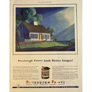 Pittsburgh Paints "Look Better Longer" Painting of House Vintage Print Ad 1948